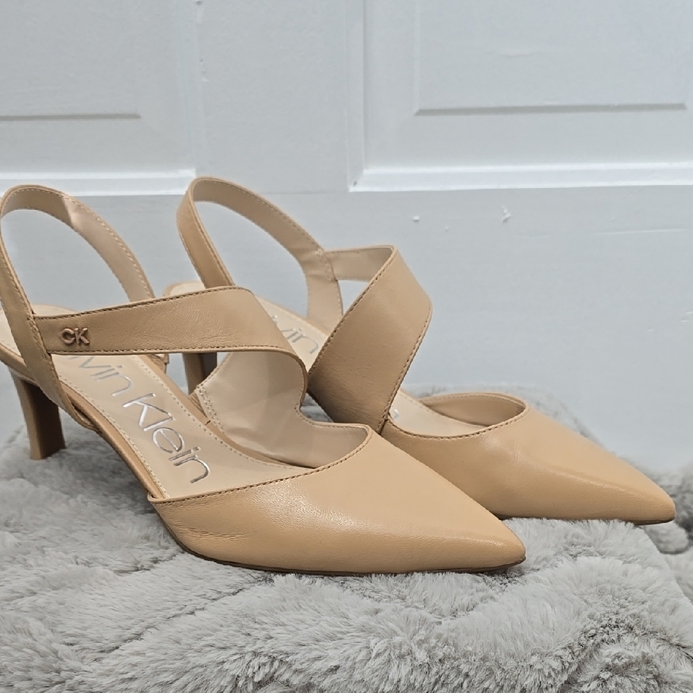 Calvin Klein Larin Tan Slingback Heels with Pointed toe